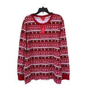 NWT Holiday Lane Men’s XL Pajama Top Long Sleeve Cotton Red Merry Christmas Tree